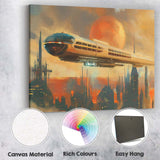 Retro Futuristic Monorail Space City Sunset Canvas Wall Art Print Decor Picture Ready to Hang