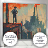 Industrial Factory Skyline Worker Silhouette Concept Art Canvas Wall Art Print Decor Picture Ready to Hang