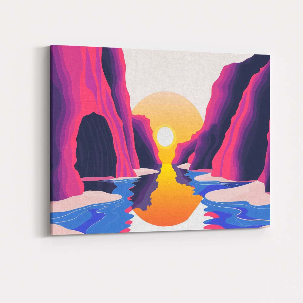 Minimalist Pink Canyon Sunset River Landscape Canvas Wall Art Print Decor Picture Ready to Hang
