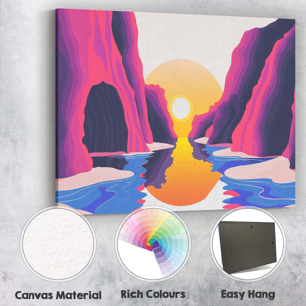 Minimalist Pink Canyon Sunset River Landscape Canvas Wall Art Print Decor Picture Ready to Hang