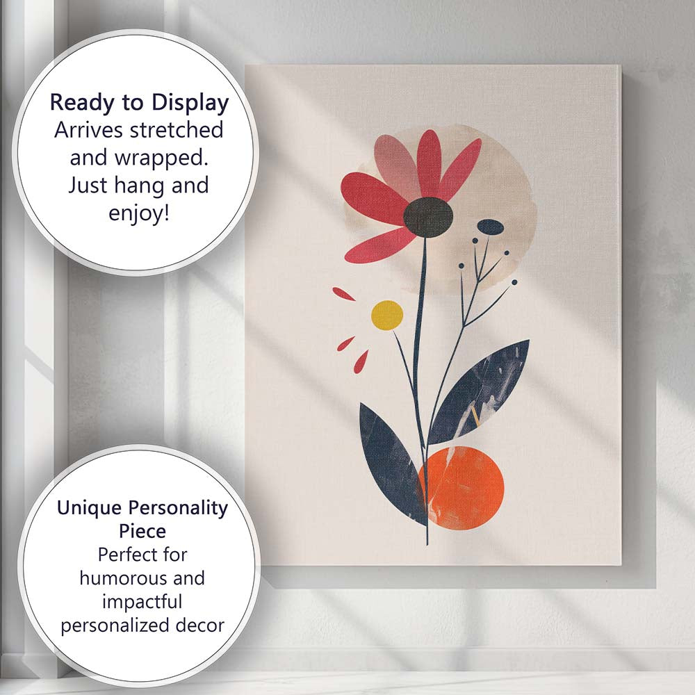 Minimalist Abstract Red Flower Botanical Illustration Canvas Wall Art Print Decor Picture Ready to Hang