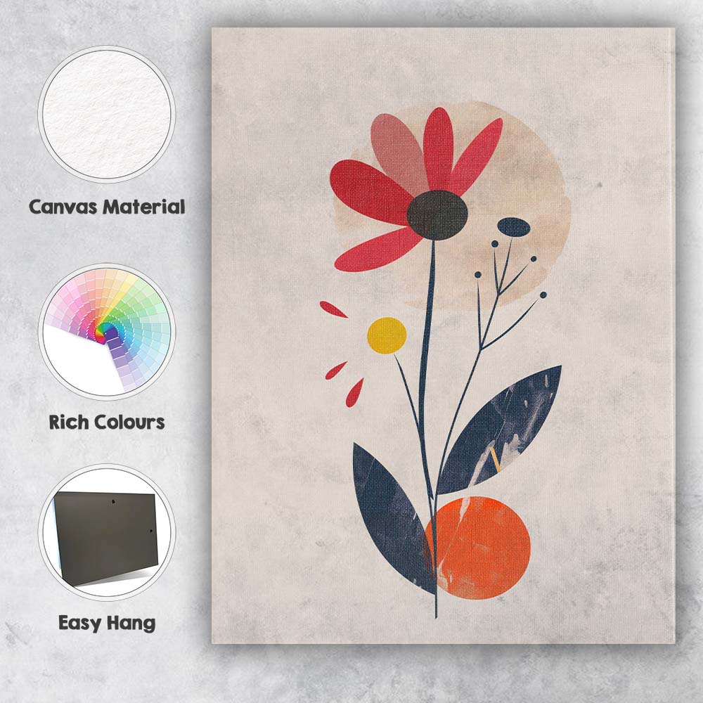 Minimalist Abstract Red Flower Botanical Illustration Canvas Wall Art Print Decor Picture Ready to Hang