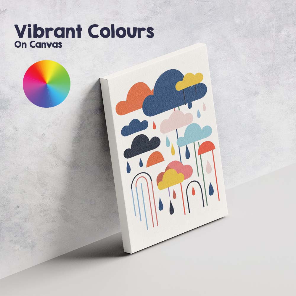 Scandinavian Minimalist Colourful Rain Clouds Graphic Illustration Canvas Wall Art Print Decor Picture Ready to Hang