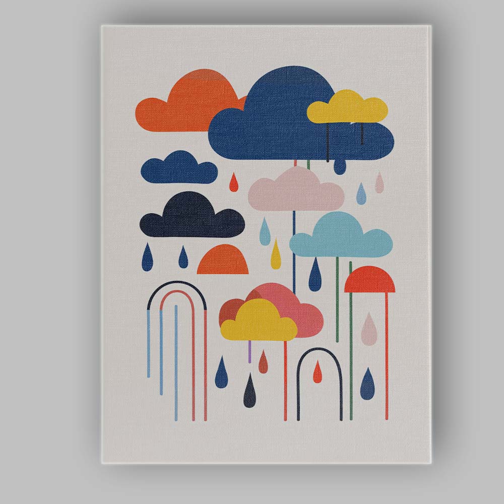 Scandinavian Minimalist Colourful Rain Clouds Graphic Illustration Canvas Wall Art Print Decor Picture Ready to Hang