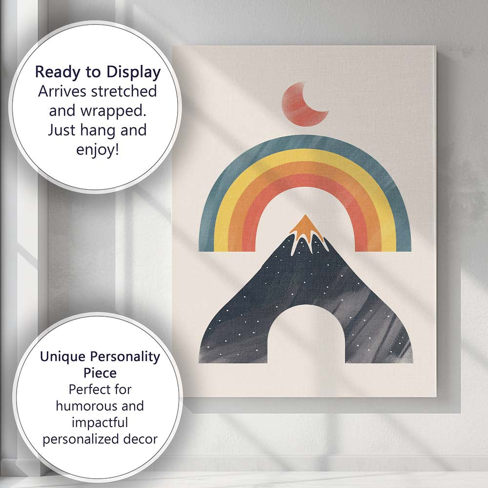 Boho Rainbow Mountain Crescent Moon Abstract Canvas Wall Art Print Decor Picture Ready to Hang