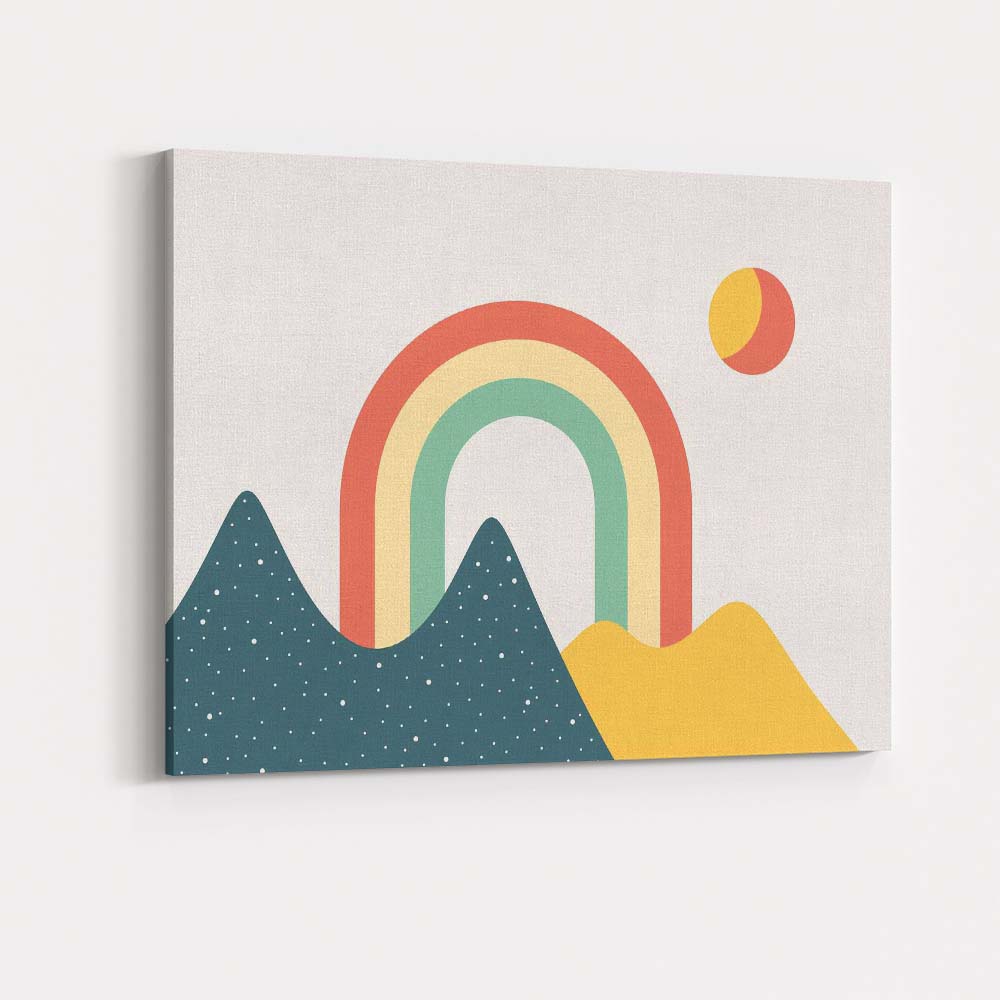 Scandinavian Rainbow Hills Minimalist Landscape Canvas Wall Art Print Decor Picture Ready to Hang
