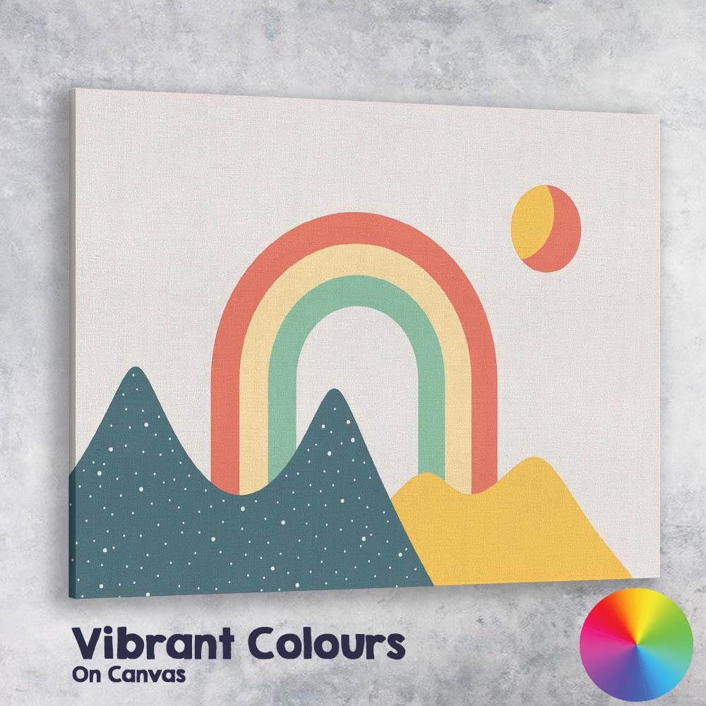 Scandinavian Rainbow Hills Minimalist Landscape Canvas Wall Art Print Decor Picture Ready to Hang
