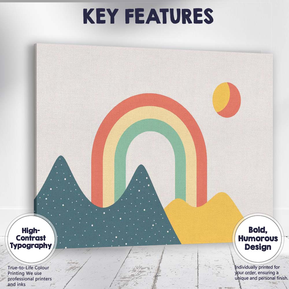 Scandinavian Rainbow Hills Minimalist Landscape Canvas Wall Art Print Decor Picture Ready to Hang
