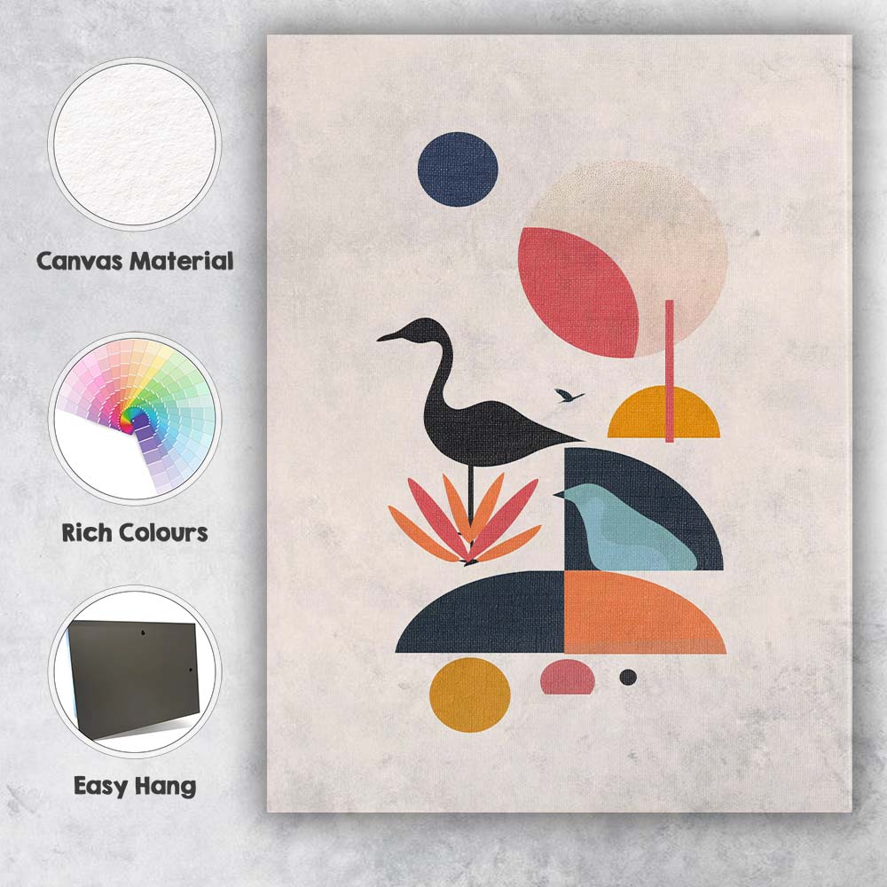 Scandinavian Heron Bird Geometric Nature Abstract Canvas Wall Art Print Decor Picture Ready to Hang