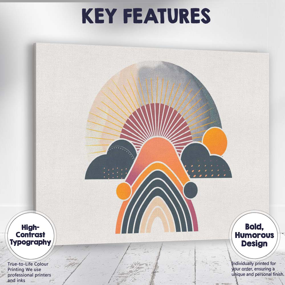 Abstract Rainbow Sunrise Geometric Landscape Boho Canvas Wall Art Print Decor Picture Ready to Hang