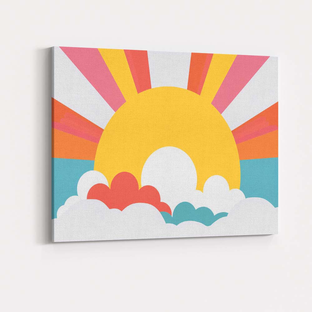 Retro Sunrise Clouds Mid Century Modern Landscape Canvas Wall Art Print Decor Picture Ready to Hang
