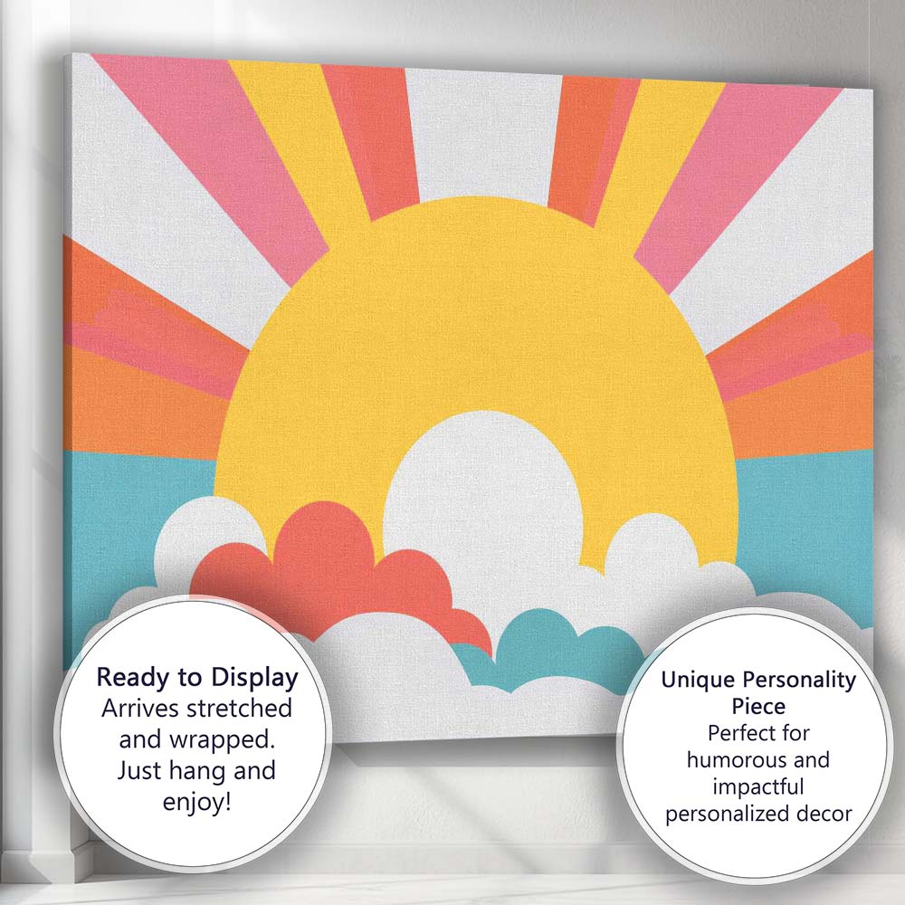 Retro Sunrise Clouds Mid Century Modern Landscape Canvas Wall Art Print Decor Picture Ready to Hang