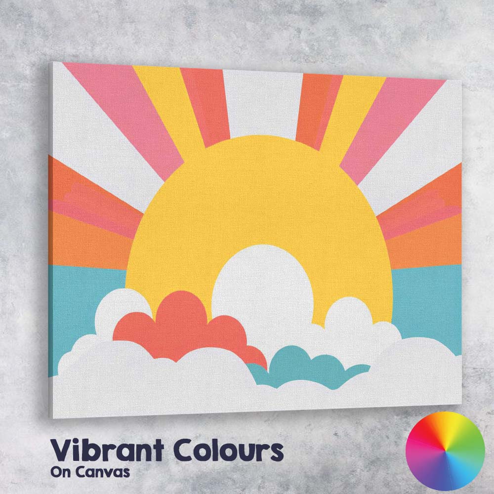 Retro Sunrise Clouds Mid Century Modern Landscape Canvas Wall Art Print Decor Picture Ready to Hang