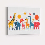 Colourful Safari Animal Parade Nursery Illustration Canvas Wall Art Print Decor Picture Ready to Hang