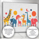 Colourful Safari Animal Parade Nursery Illustration Canvas Wall Art Print Decor Picture Ready to Hang