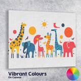 Colourful Safari Animal Parade Nursery Illustration Canvas Wall Art Print Decor Picture Ready to Hang