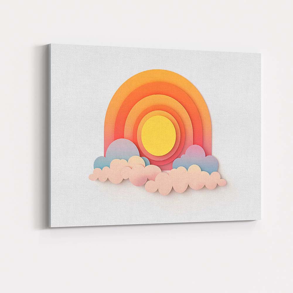 Pastel Layered Rainbow Clouds Paper Cut Abstract Canvas Wall Art Print Decor Picture Ready to Hang