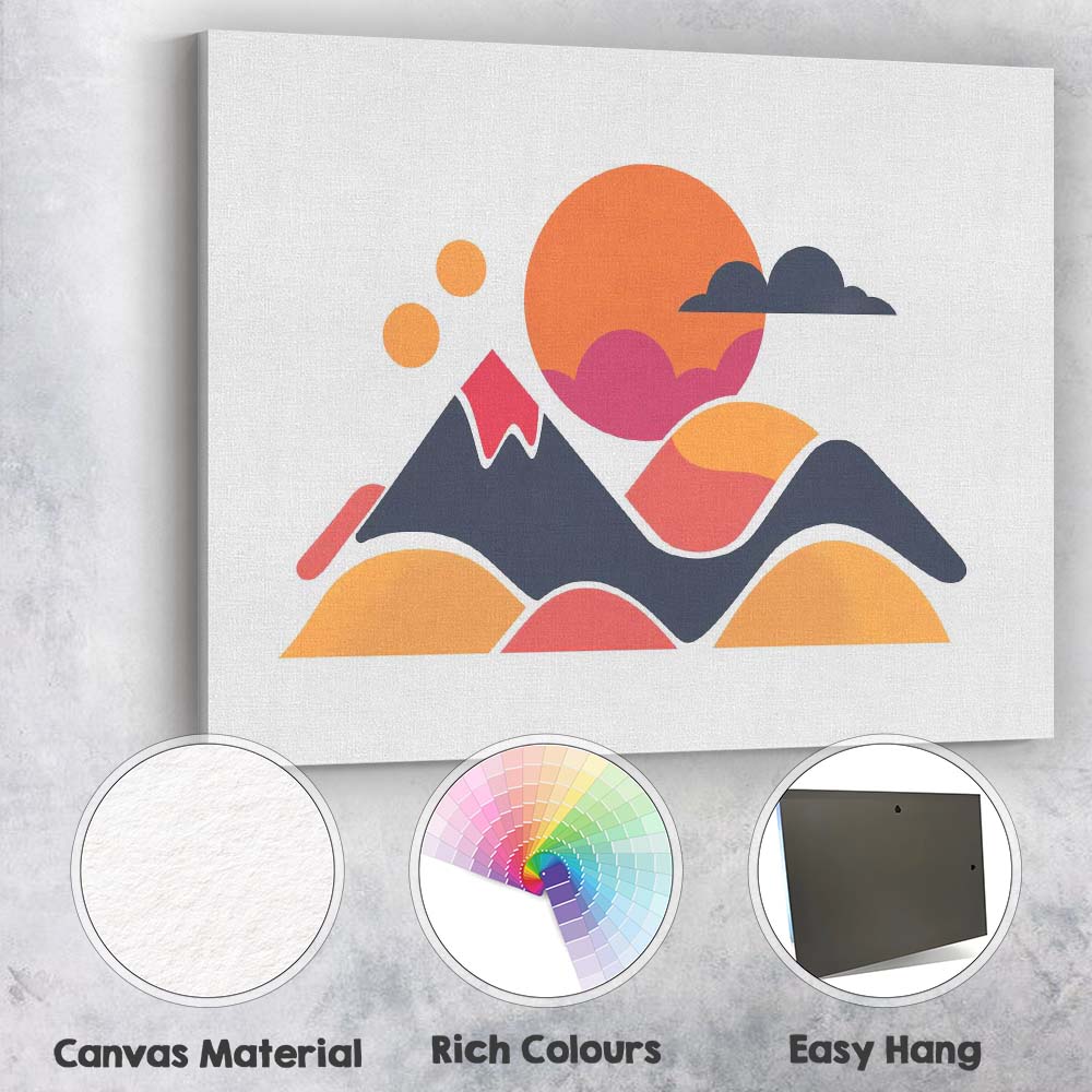 Abstract Sunset Mountains Modern Landscape Illustration Canvas Wall Art Print Decor Picture Ready to Hang