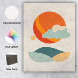 Minimalist Orange Sun Rolling Hills Abstract Landscape Canvas Wall Art Print Decor Picture Ready to Hang
