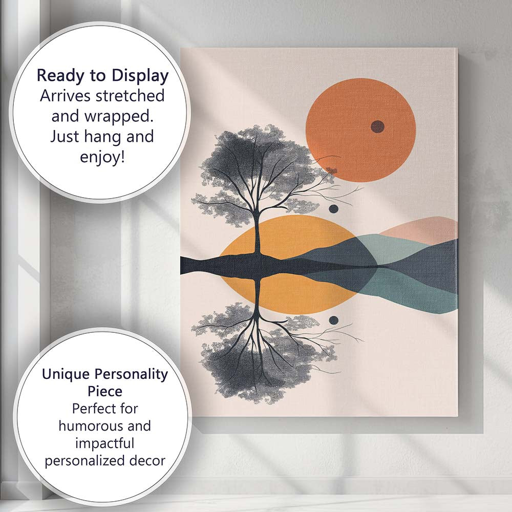 Modern Tree Reflection Sunset Lake Landscape Canvas Wall Art Print Decor Picture Ready to Hang
