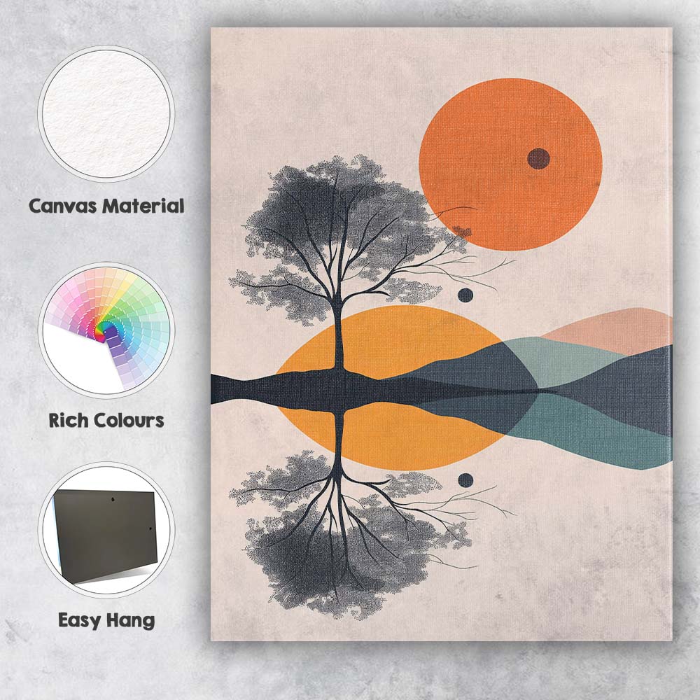Modern Tree Reflection Sunset Lake Landscape Canvas Wall Art Print Decor Picture Ready to Hang