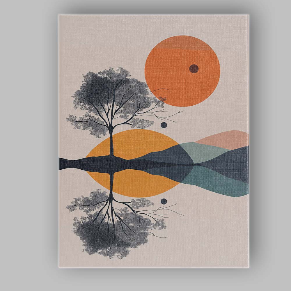 Modern Tree Reflection Sunset Lake Landscape Canvas Wall Art Print Decor Picture Ready to Hang