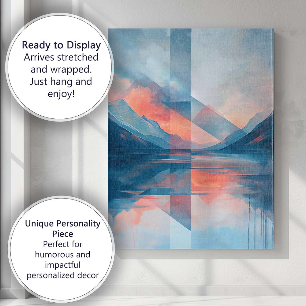 Contemporary Geometric Mountain Lake Reflection Abstract Landscape Canvas Wall Art Print Decor Picture Ready to Hang