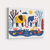 Scandinavian Folk Art Elephant Wildlife Illustration Canvas Wall Art Print Decor Picture Ready to Hang