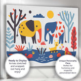 Scandinavian Folk Art Elephant Wildlife Illustration Canvas Wall Art Print Decor Picture Ready to Hang