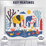 Scandinavian Folk Art Elephant Wildlife Illustration Canvas Wall Art Print Decor Picture Ready to Hang