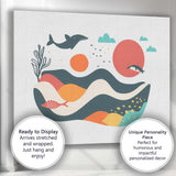 Abstract Ocean Dolphin Coastal Landscape Mid Century Modern Canvas Wall Art Print Decor Picture Ready to Hang