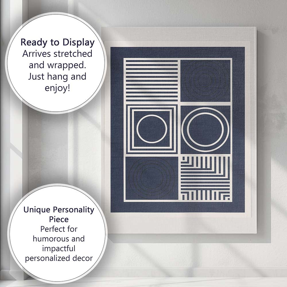 Modern Navy Blue Geometric Line Circle Grid Abstract Canvas Wall Art Print Decor Picture Ready to Hang