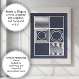 Modern Navy Blue Geometric Line Circle Grid Abstract Canvas Wall Art Print Decor Picture Ready to Hang