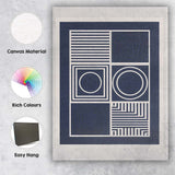 Modern Navy Blue Geometric Line Circle Grid Abstract Canvas Wall Art Print Decor Picture Ready to Hang