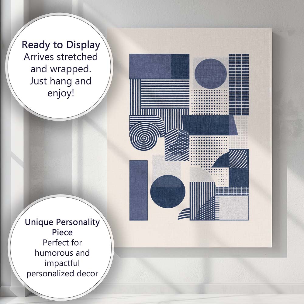 Navy Blue Geometric Patchwork Abstract Pattern Canvas Wall Art Print Decor Picture Ready to Hang