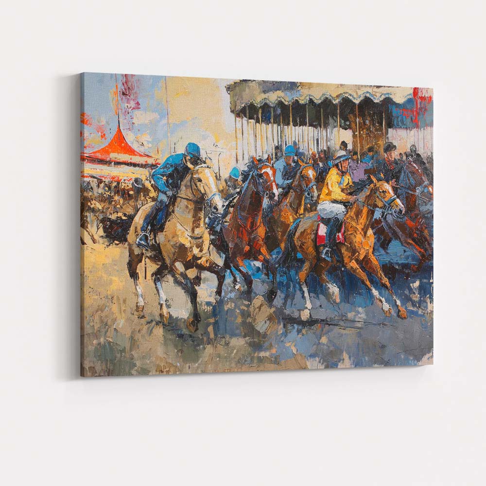 Impressionist Equestrian Carousel Horse Riders Fairground Canvas Wall Art Print Decor Picture Ready to Hang
