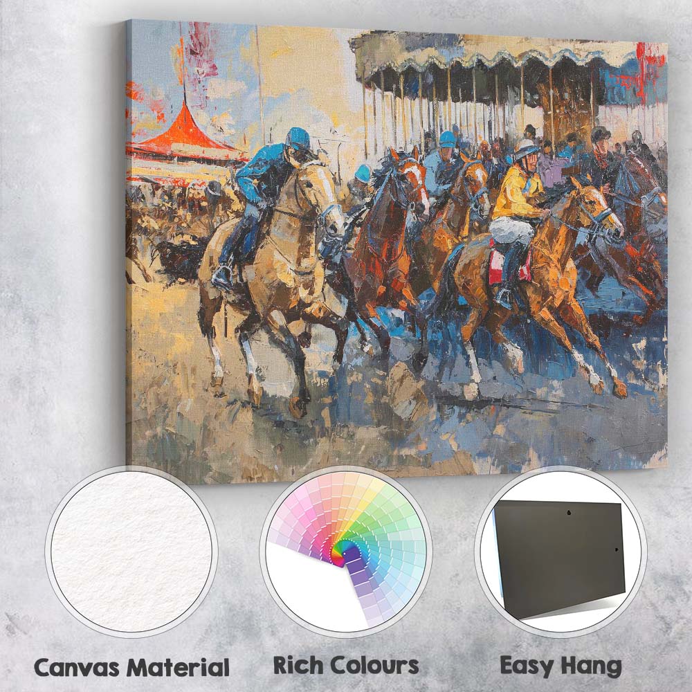 Impressionist Equestrian Carousel Horse Riders Fairground Canvas Wall Art Print Decor Picture Ready to Hang