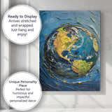 Textured Blue Earth Globe Abstract Planet Painting Canvas Wall Art Print Decor Picture Ready to Hang