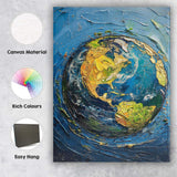 Textured Blue Earth Globe Abstract Planet Painting Canvas Wall Art Print Decor Picture Ready to Hang