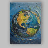 Textured Blue Earth Globe Abstract Planet Painting Canvas Wall Art Print Decor Picture Ready to Hang