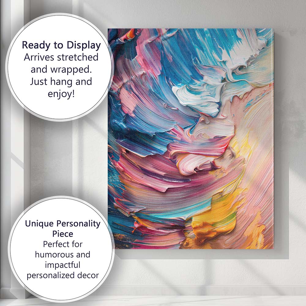 Pastel Blue Pink Abstract Impasto Palette Knife Texture Canvas Wall Art Print Decor Picture Ready to Hang
