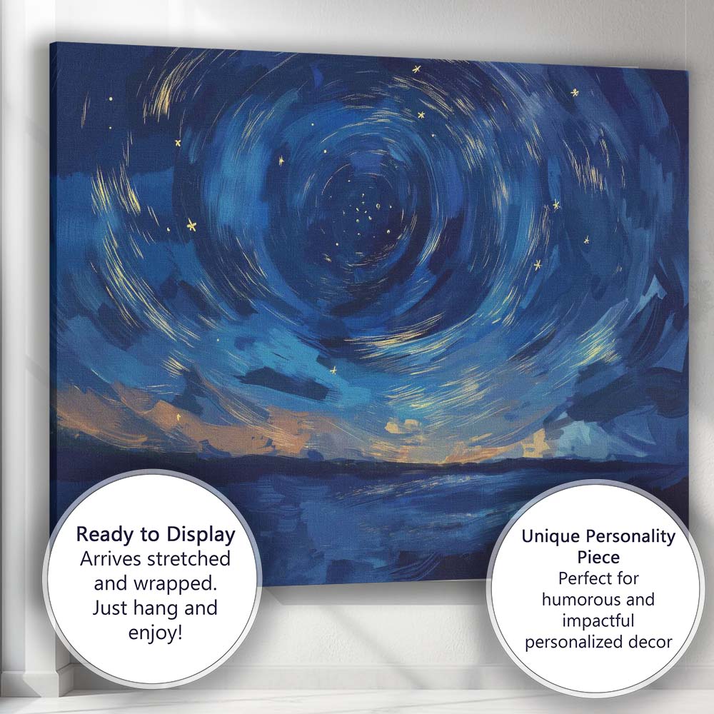 Midnight Blue Starry Sky Swirl Abstract Landscape Canvas Wall Art Print Decor Picture Ready to Hang