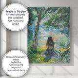 Impressionist Girl by Tranquil Forest Lake Landscape Painting Canvas Wall Art Print Decor Picture Ready to Hang