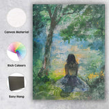 Impressionist Girl by Tranquil Forest Lake Landscape Painting Canvas Wall Art Print Decor Picture Ready to Hang