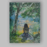 Impressionist Girl by Tranquil Forest Lake Landscape Painting Canvas Wall Art Print Decor Picture Ready to Hang