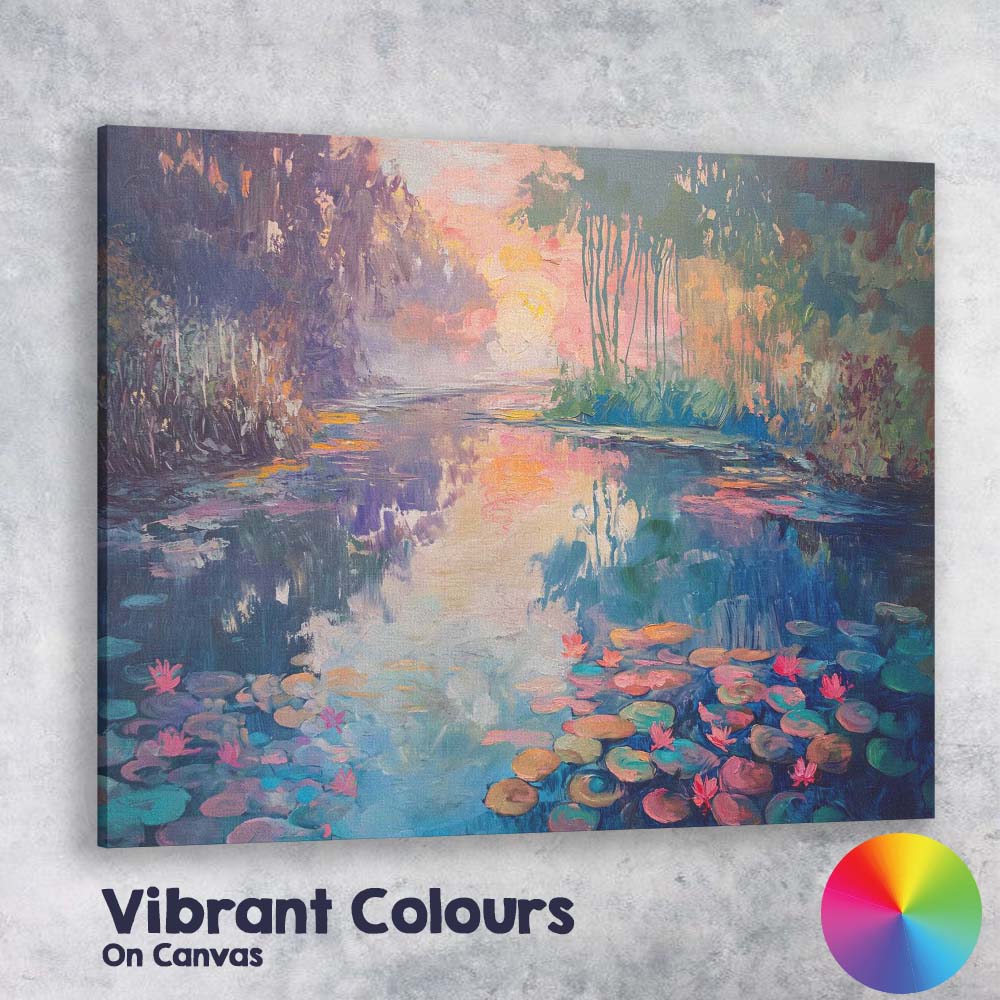 Dreamy Water Lily Pond Sunset Impressionist Landscape Canvas Wall Art Print Decor Picture Ready to Hang