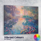 Dreamy Water Lily Pond Sunset Impressionist Landscape Canvas Wall Art Print Decor Picture Ready to Hang