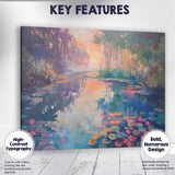 Dreamy Water Lily Pond Sunset Impressionist Landscape Canvas Wall Art Print Decor Picture Ready to Hang