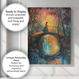 Romantic Woman on Moonlit Garden Bridge Impressionist Canvas Wall Art Print Decor Picture Ready to Hang