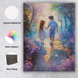 Children Walking Through Enchanted Woodland Impressionist Canvas Wall Art Print Decor Picture Ready to Hang